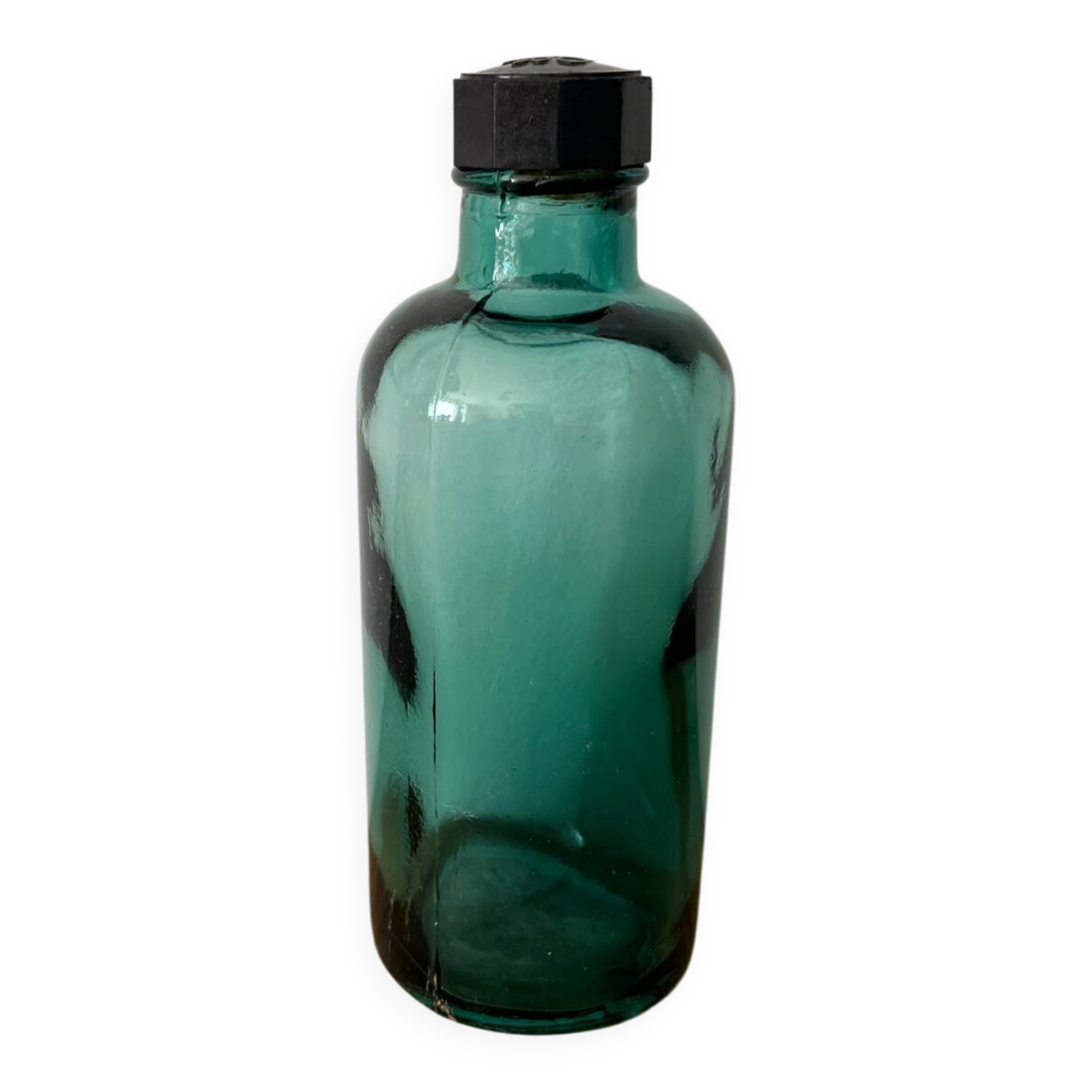 Small vintage dark turquoise blue bottle