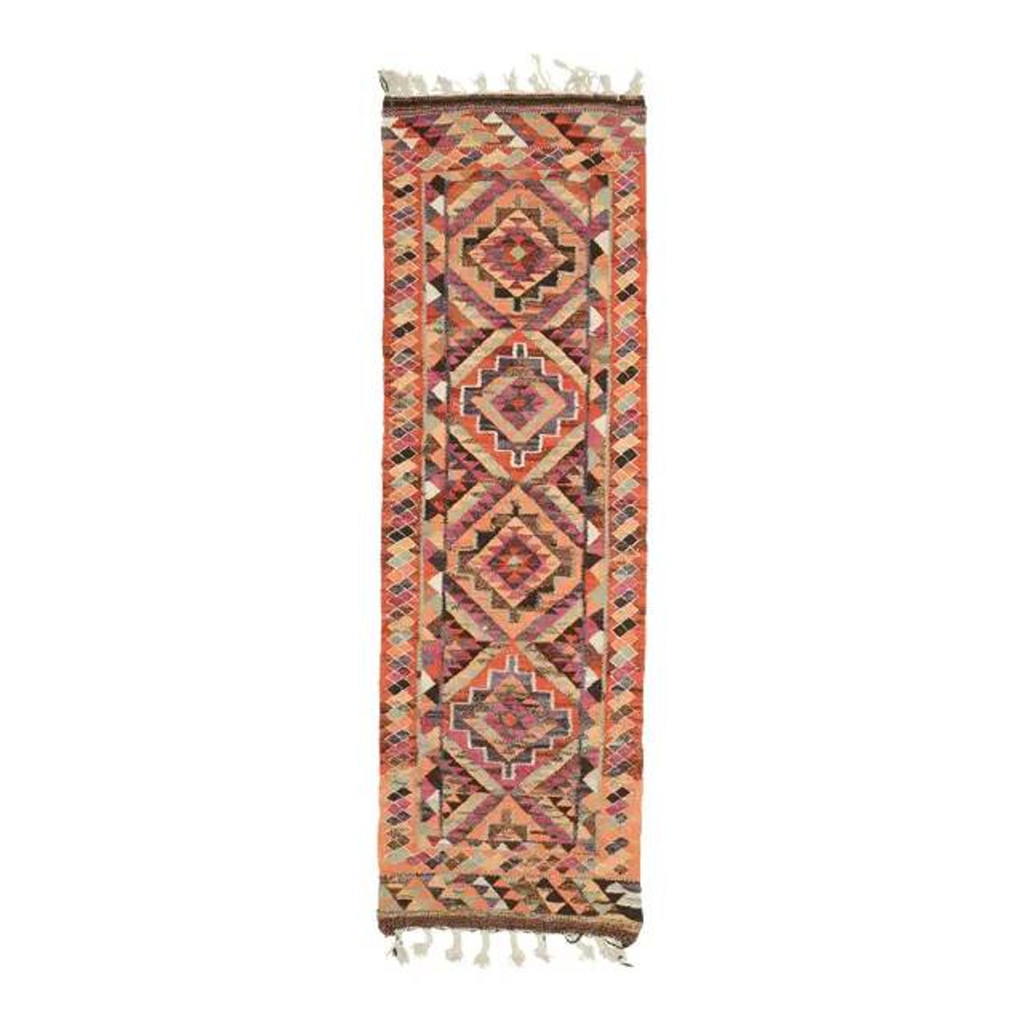 1970s Vintage Turkish Hand-Knotted Wool Cotton Orange Runner Rug 100x322