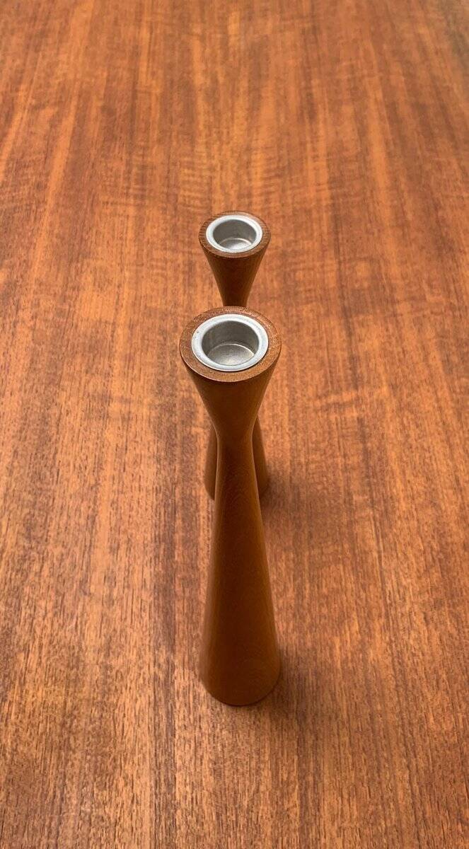 Vintage Danish teak candle holders, set of 2.