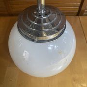 Vintage Ceiling Light Opaline White Ball Pendant + Aluminium Support 50s