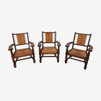 Lot de 2 chaises en bois blanc avec assise en rotin - JOCELYNE
