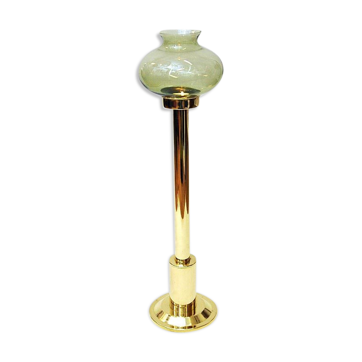 Norwegian Tall Odel Brass Candleholder with green shade 1960s