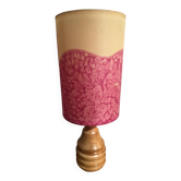 Vintage lamp with a carved wooden base from the 1970s.