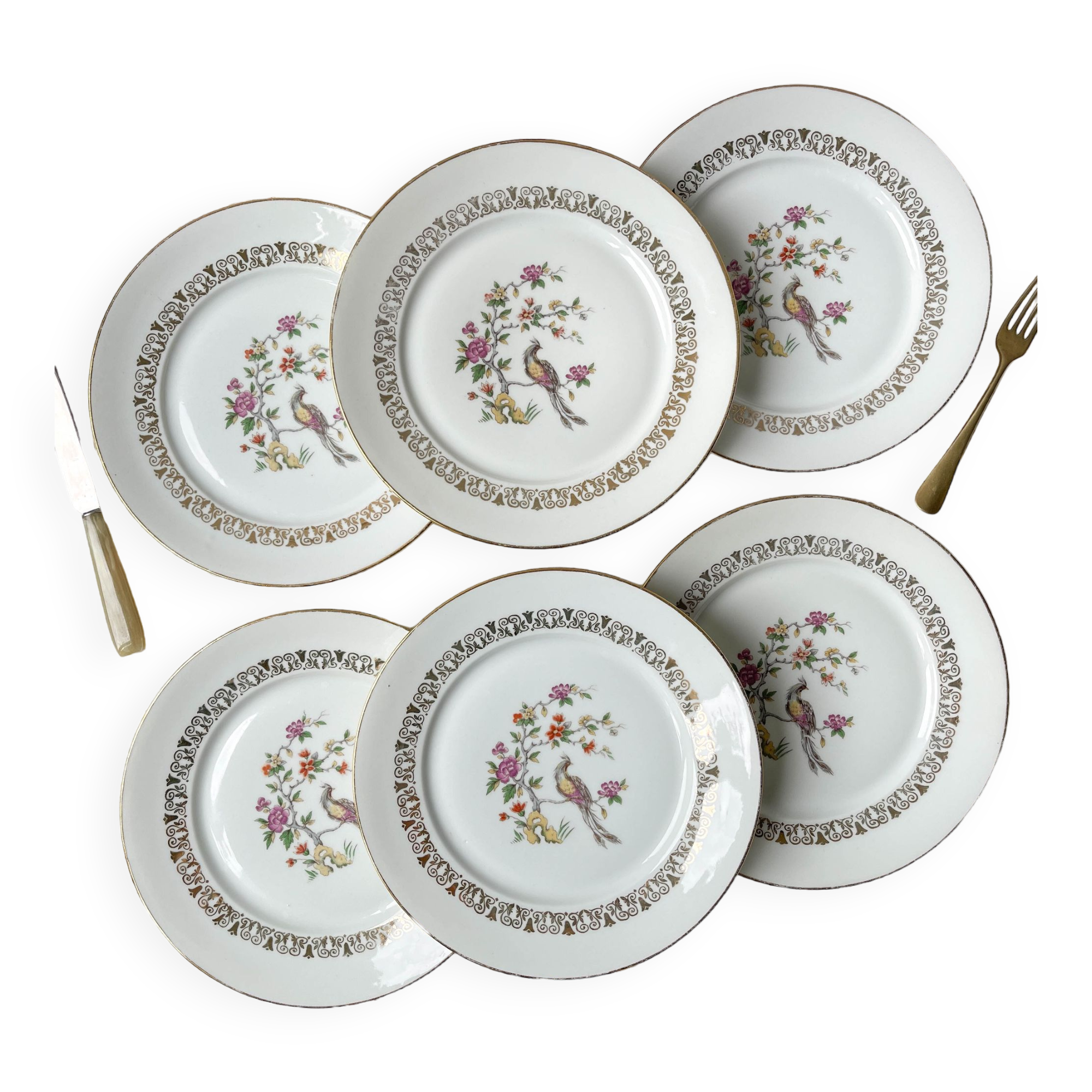 Lot De 6 Assiettes Plates Limoges - Porcelaine Blanche étoiles - Etat Impeccable