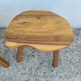 4 Vintage tripod stools, solid wood, brutalist, circa 1960