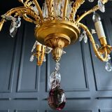 Lustrous pagoda from Maison Baguès in gilded bronze with a decoration of flowers and fruits in glass - 20th century