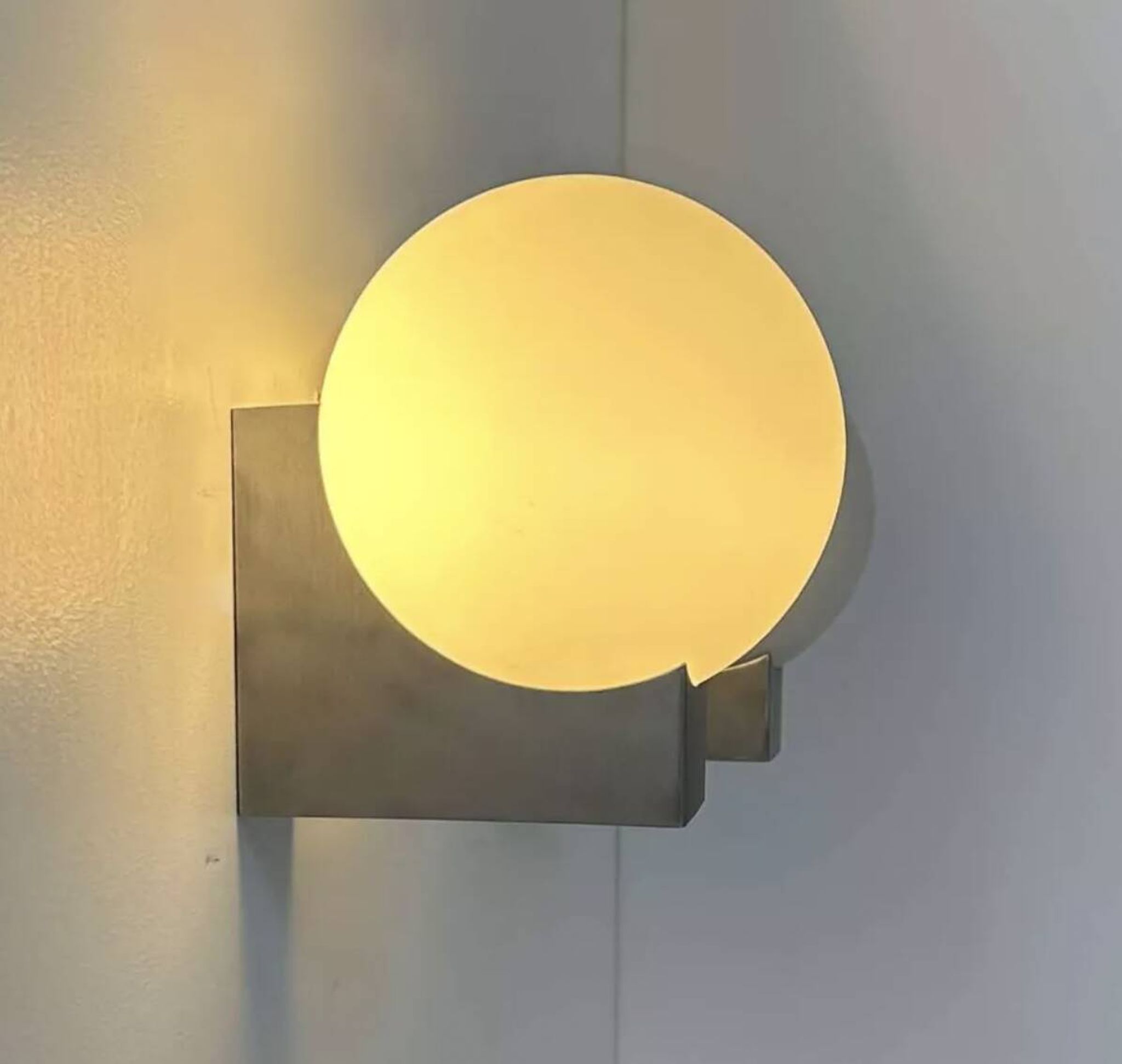 Pair of vintage wall lights, brushed metal and opaline, France 1970
