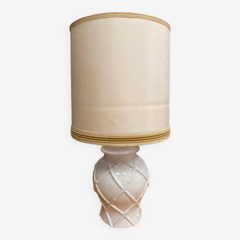 Lampe bambou style Hollywood Regency 1970 céramique blanche