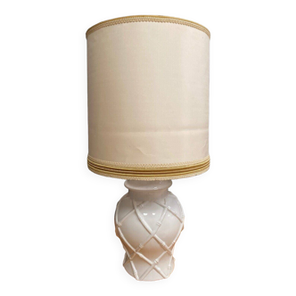 Lampe bambou style Hollywood Regency 1970 céramique blanche