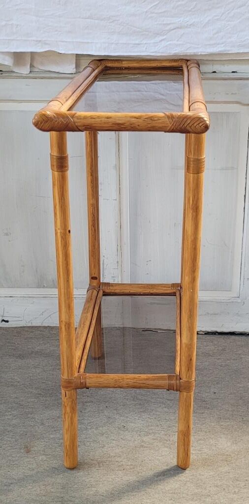 Rattan console and smoked glass Roche Bobois, from the 70s