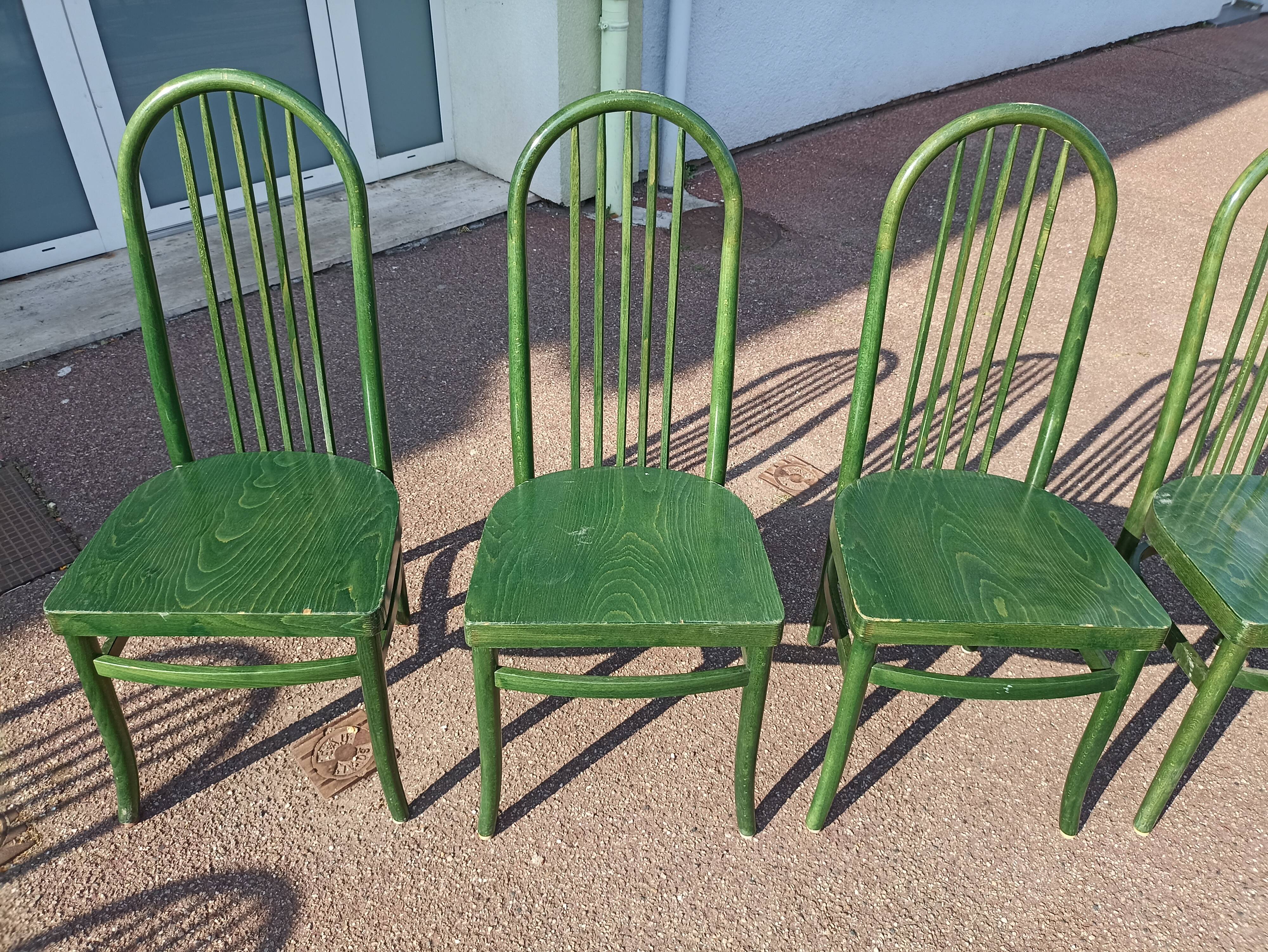Lot de 6 chaises de bistrot baumann eden terrasse verte bois - vintage