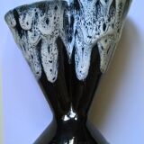 Vase vintage double col en grès flammé fond bleu 373