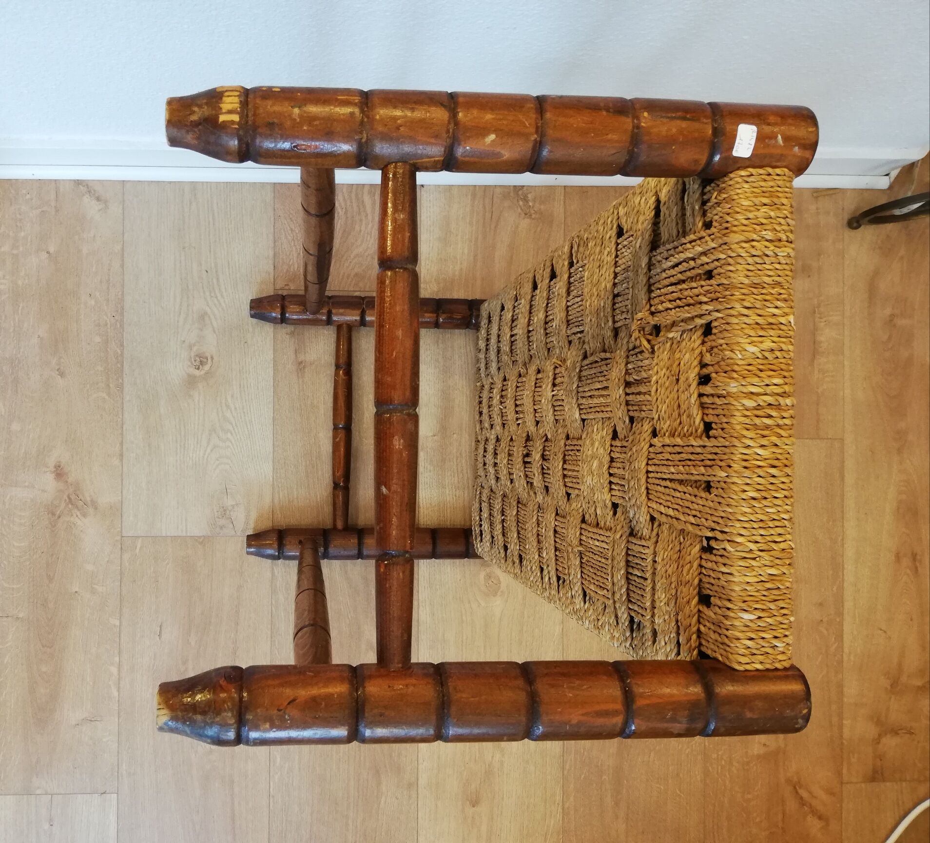 Banc en bois assise en corde 1950