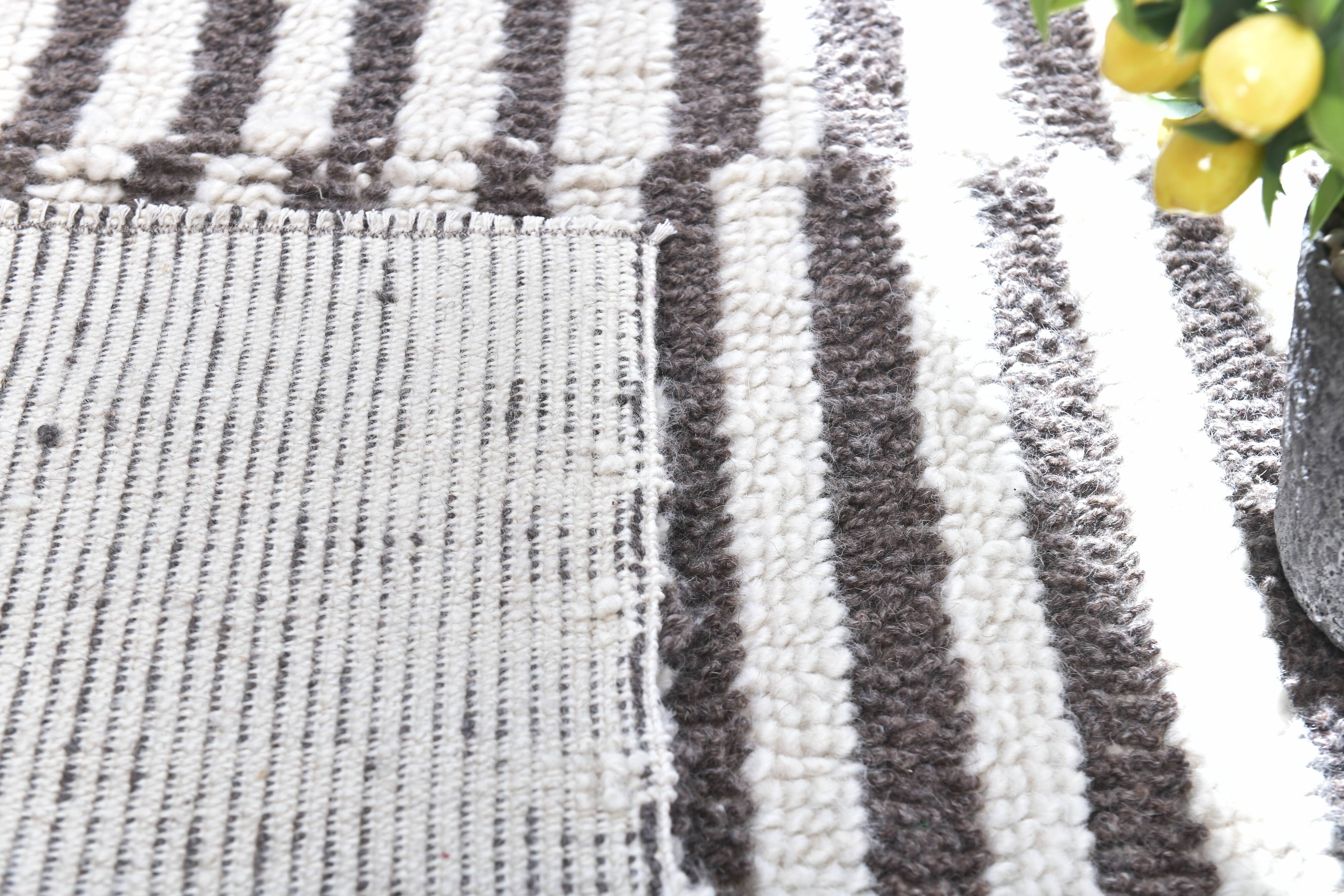 8x10 Pinstriped Brown & White Vintage Rug, 265x300Cm SK 240422