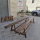 Pair of rustic solid oak farm benches 19th century - 2m90