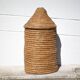 Old basket, burgundy straw and bramble, woven basket with lid, pantry