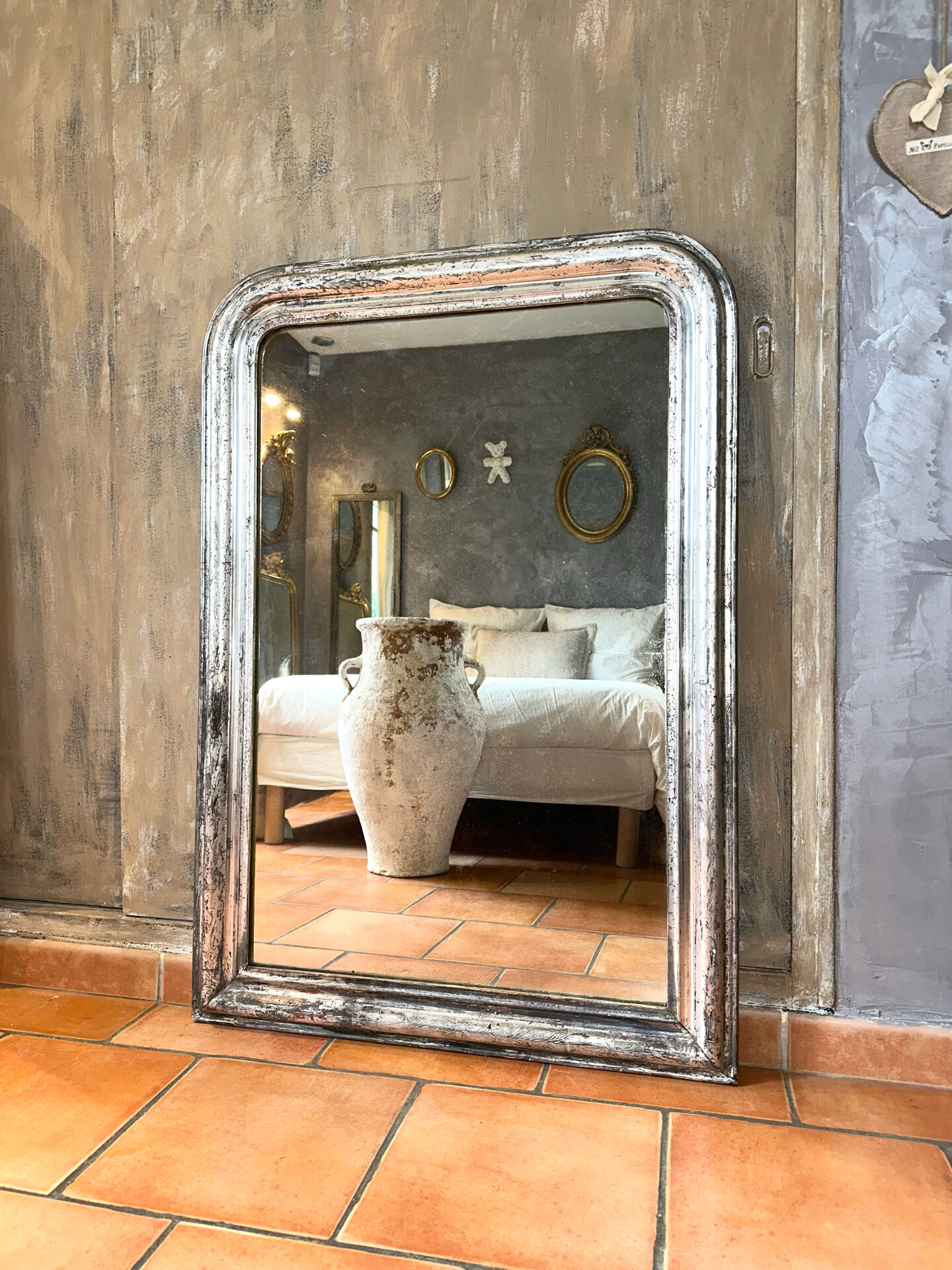 Miroir Louis-Philippe ancien argenté XIXème