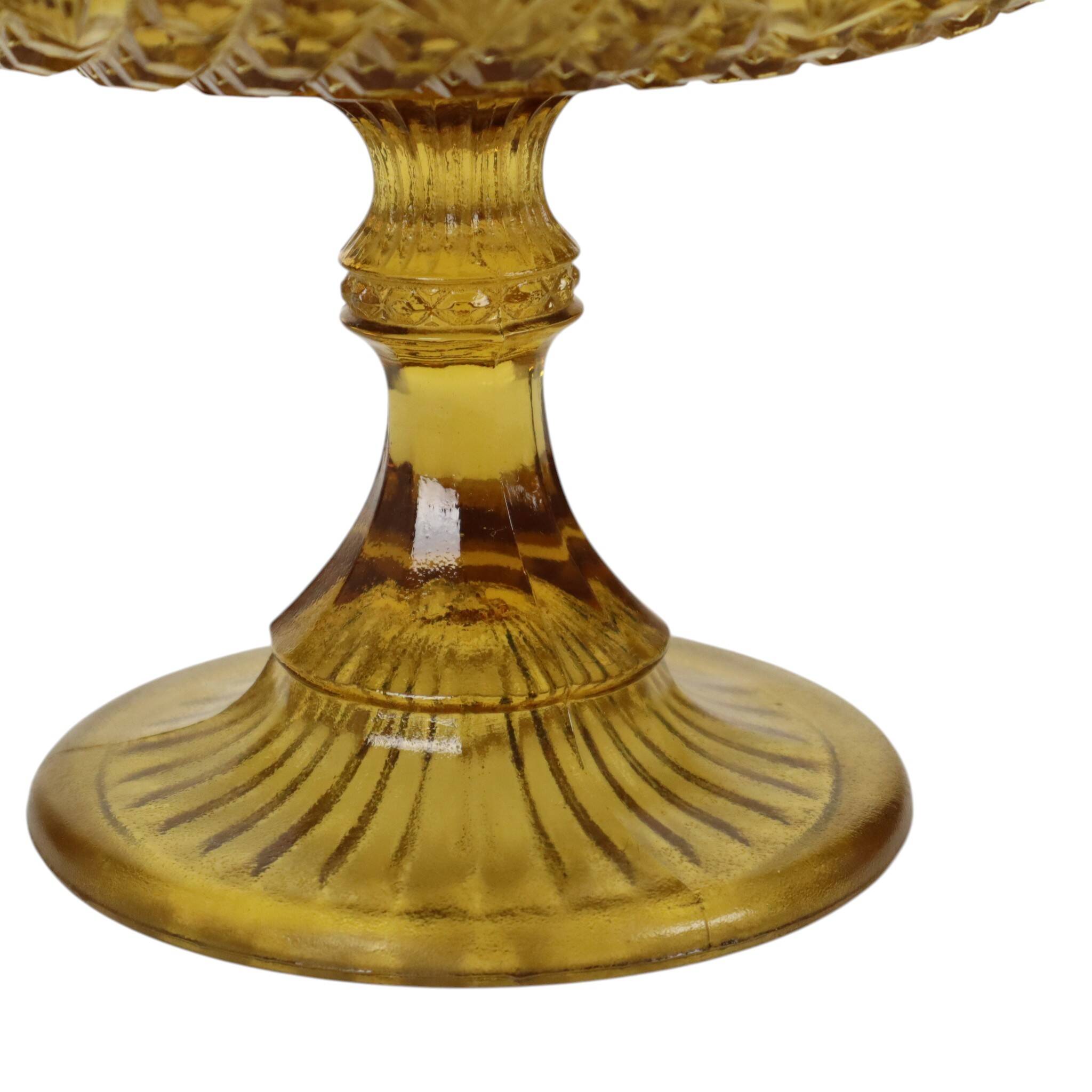 Art Deco Amber Depression Glass Tall Fruit Bowl 17cm