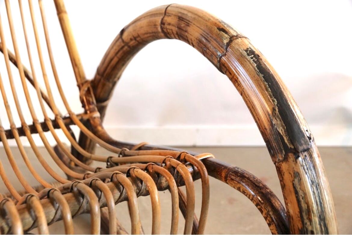Rocking chair in bamboo and rattan, 1950