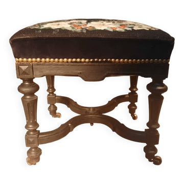 Tabouret en bois tourné noirci, vers 1900