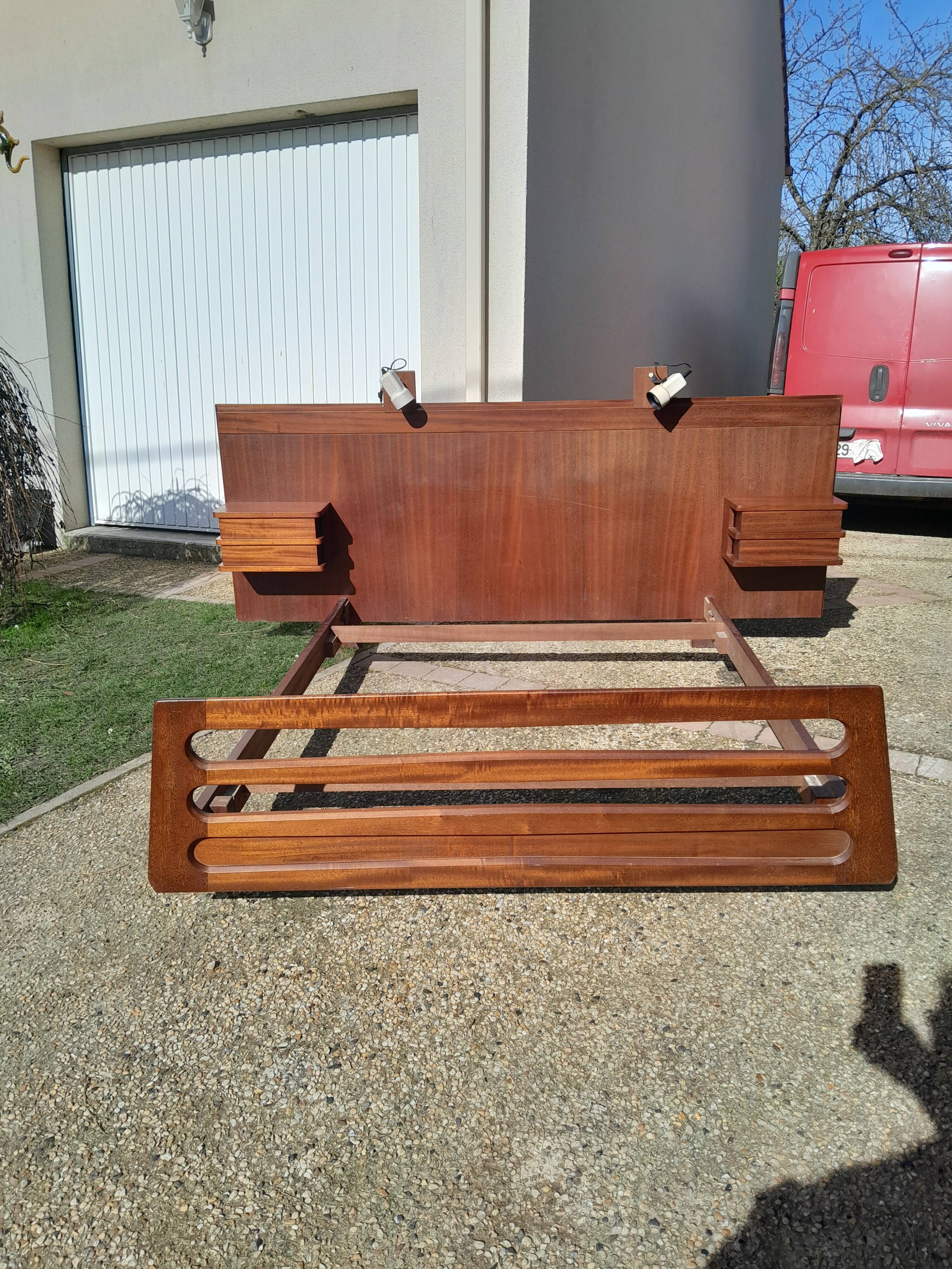 Vintage Scandinavian teak adult bed from the 60s and 70s bedside table.