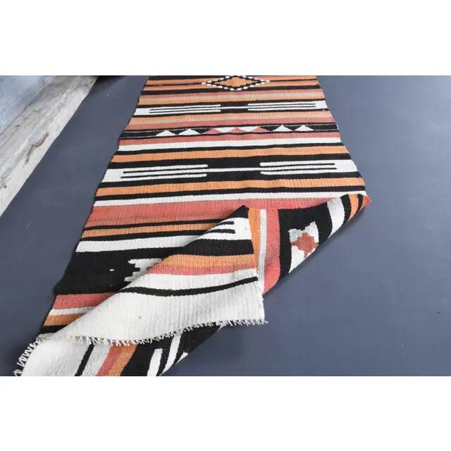 Vintage Turkish Oushak Handmade Wool Cotton White Kilim Runner Rug 60x295