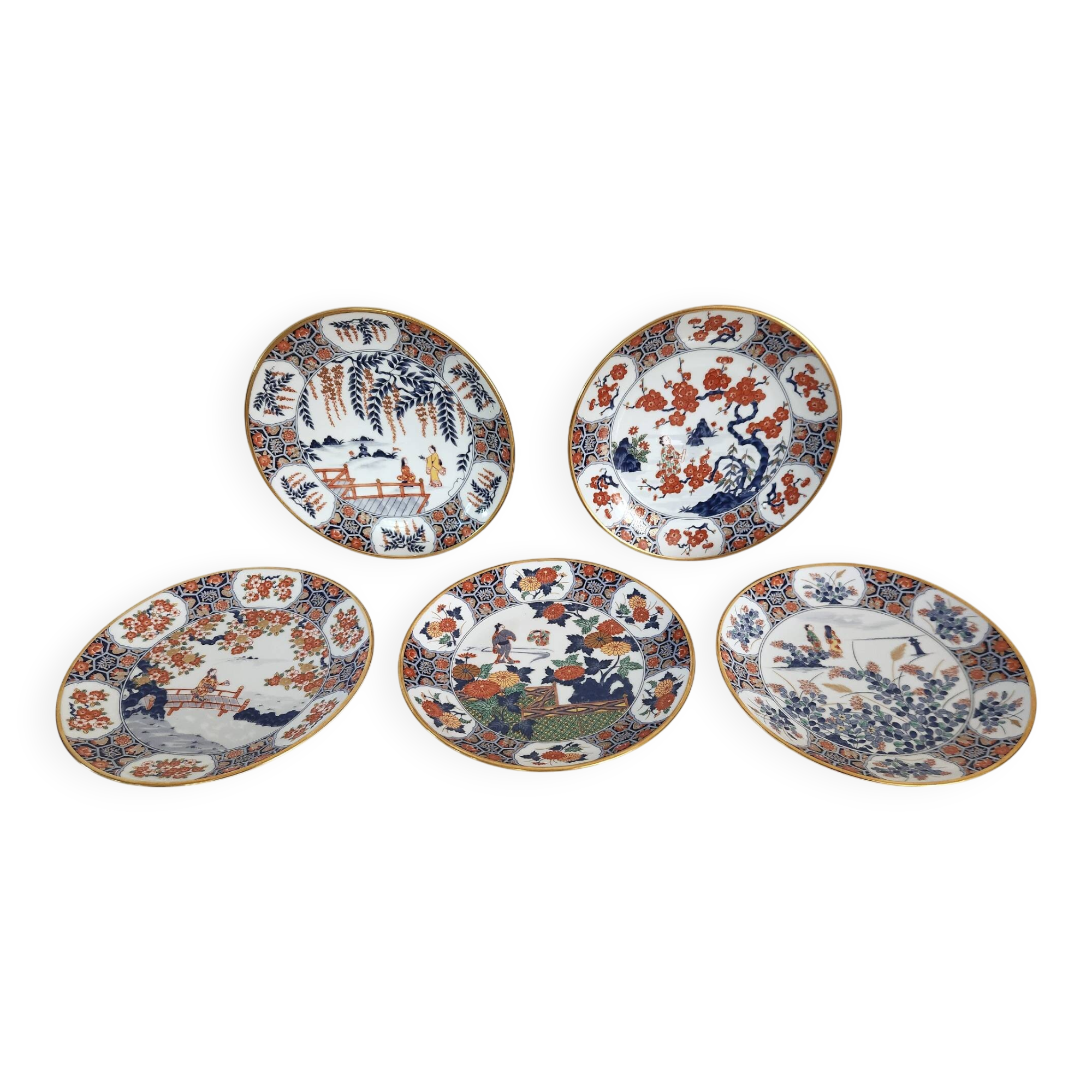 5 Japanese porcelain plates with geisha hand decoration