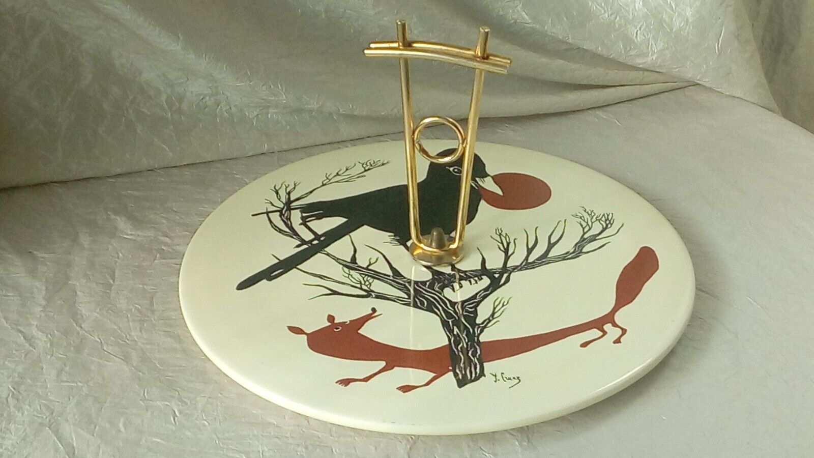 Faience cheese platter from salins france le corbeau et renard yves cruaz