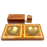 Cendriers en laiton et bois, briquet et boîte à cigares, italie 1970