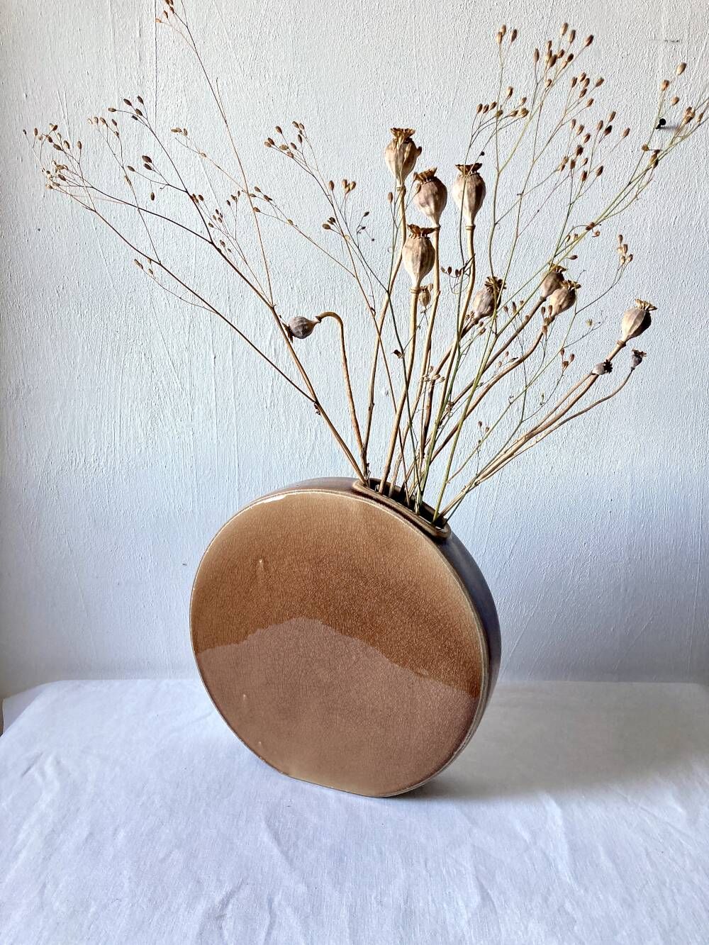 Large crackled glazed stoneware gourd vase, Sia Collection