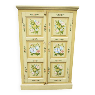 Ancienne Petite Armoire en Bois Peint Main