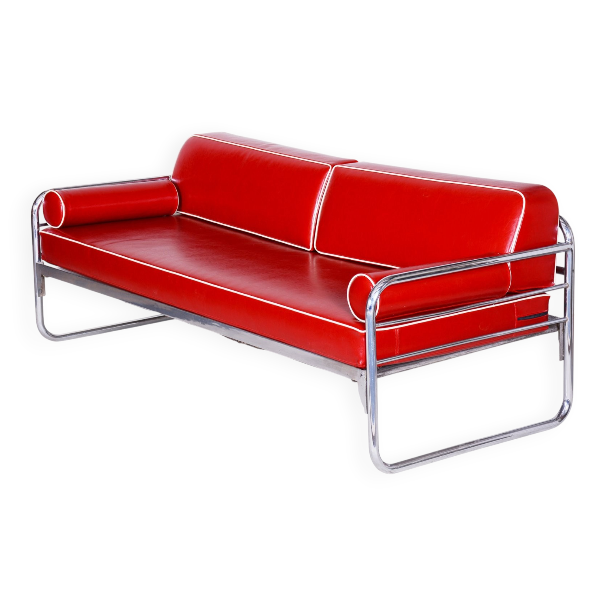 Bauhaus Sofa in Chrome and Leather attributed to Hynek Gottwald, Czech, 1930s