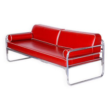 Bauhaus Sofa in Chrome and Leather attributed to Hynek Gottwald, Czech, 1930s
