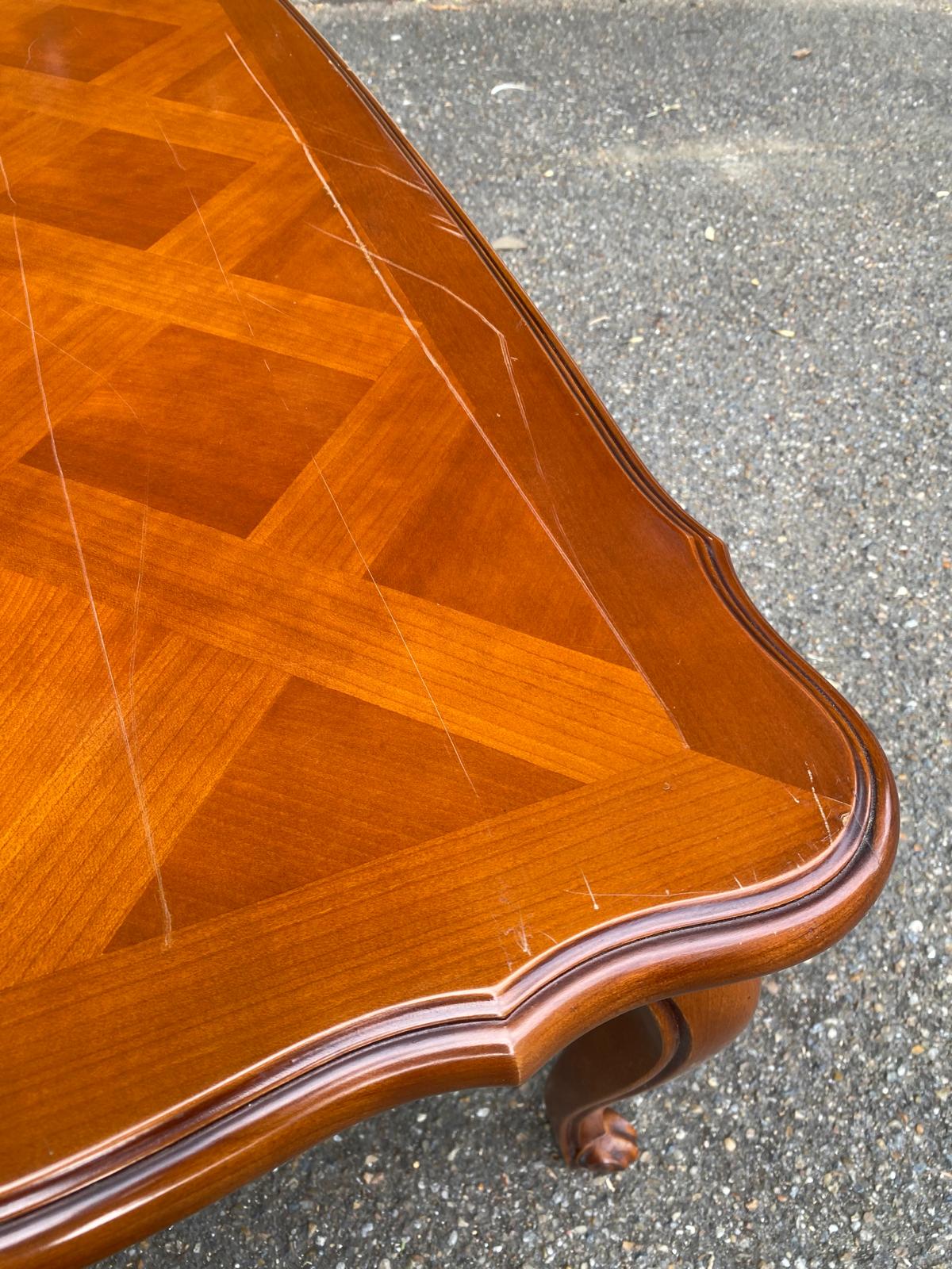Rectangular Louis XV coffee table in solid wood and marquetry.