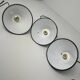 Set of 3 enamelled conical industrial pendants