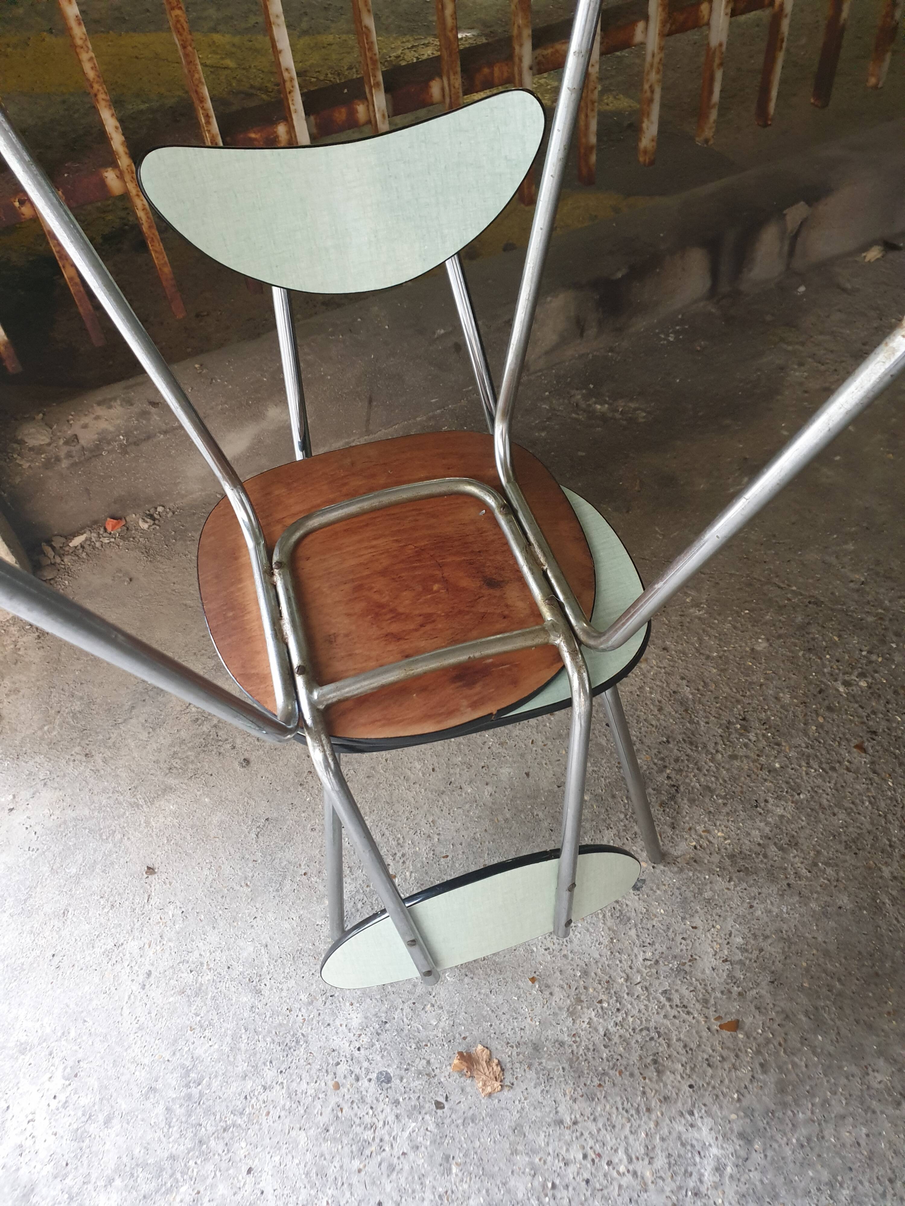 2 seventies water green formica chairs