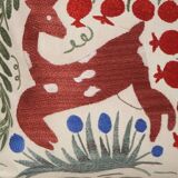 Suzani Animal Bedding Pillow Cover, Ethnic Uzbek Deer and Floral Motifs Cushion Cover, Handmade