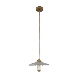 Suspension vintage opaline blanche et verre