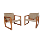 Pair of pine "safari" armchairs by Karin Mobring, 80s