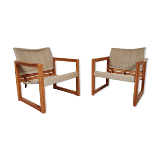Paire de fauteuils "safari" en pin par Karin Mobring années 80