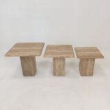 Set of 3 italian travertine coffee tables, 1980s