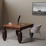 Art Deco table or desk, solid oak and marquetry, France 1930