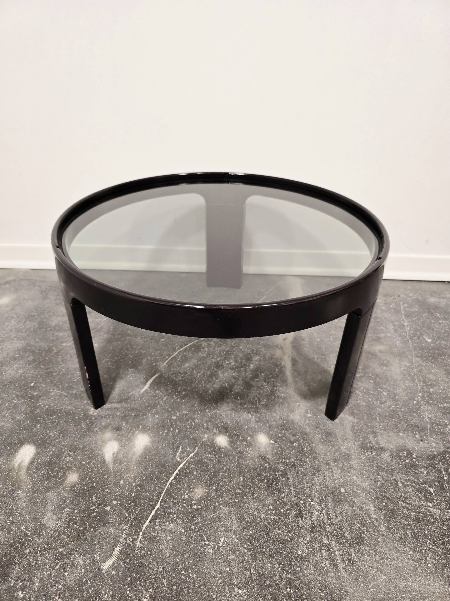 1970s Mid-Century Modern Black Coffee Table with Smoked Glass Top