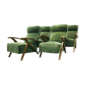 Quatre fauteuils relax - velours vert