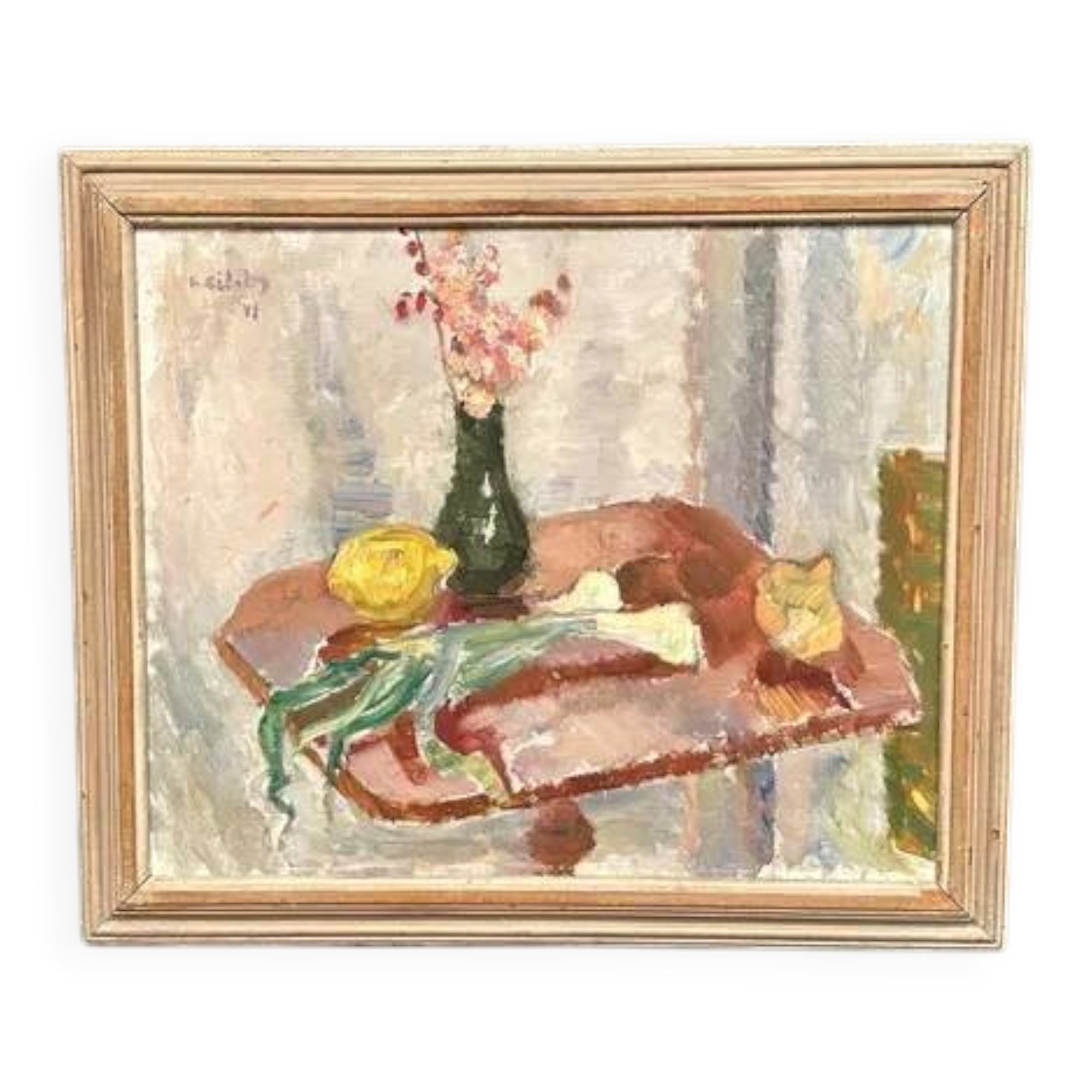 Original Swedish Oil on Panel – "Vase and Vegetables" by Arne Kilsby – Signed – Vintage and Framed – 54 × 46 cm (21.3" × 18.1")