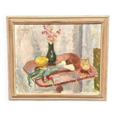 Huile sur panneau d'origine suédoise – "Vase et légumes" par Arne Kilsby – Signé – Vintage et encadré – 54 × 46 cm (21,3" × 18,1")