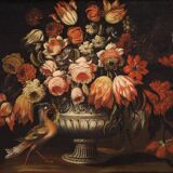 Paintings from the Lombard school of the 17th century, pair of still life with vase of flowers