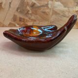 Old vallauris hand shaped brown ceramic pocket tray vintage decoration