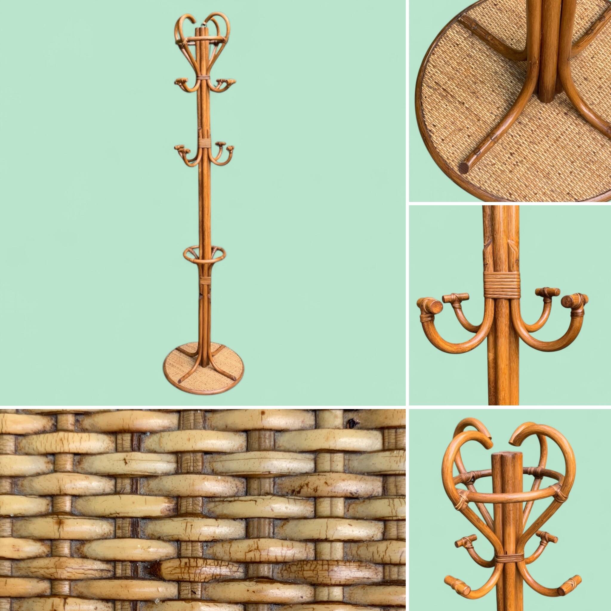 Perroquet portemanteau en rotin vintage 1970