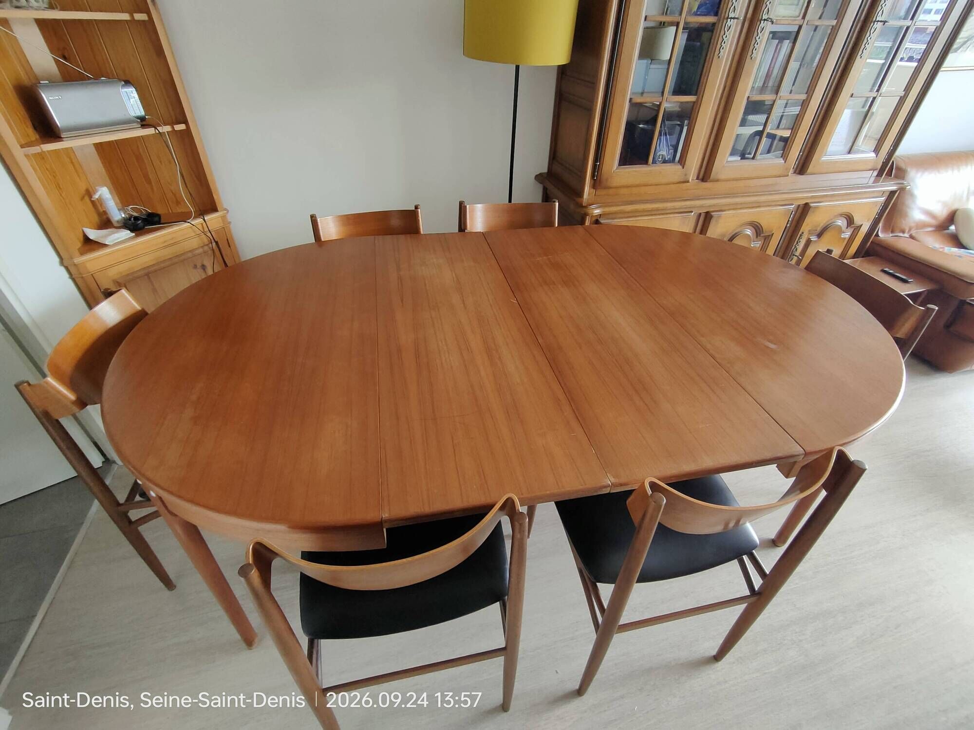 Scandinavian dining table, signed Meubles TV Paris, 1960.
